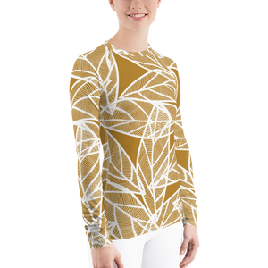 White Leaves on Gold | Women's Rash Guard