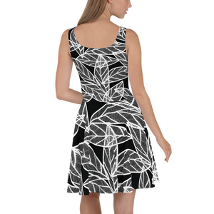 White Leaves on Black | Skater Dress