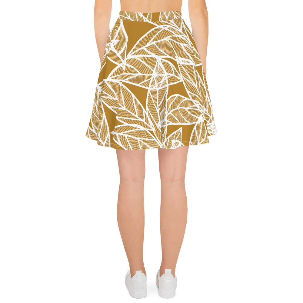 White Leaves on Gold | Skater Skirt