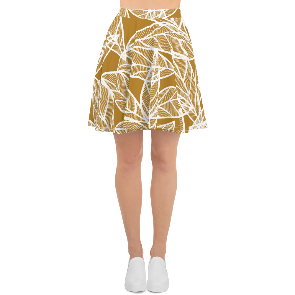 White Leaves on Gold | Skater Skirt