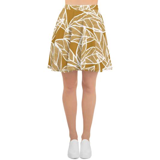 White Leaves on Gold | Skater Skirt