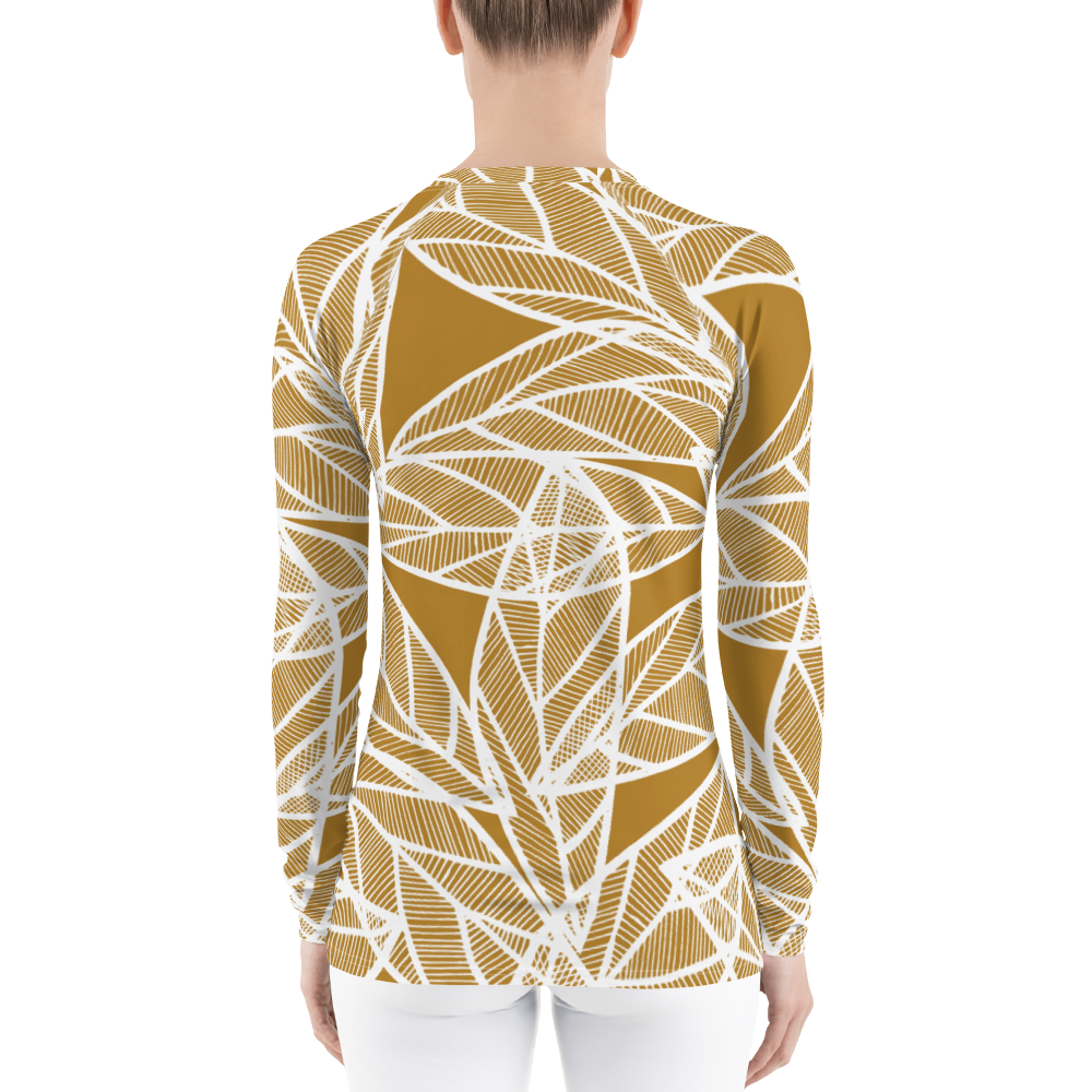 White Leaves on Gold | Women's Rash Guard