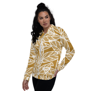 White Leaves on Gold | Bomber Jacket