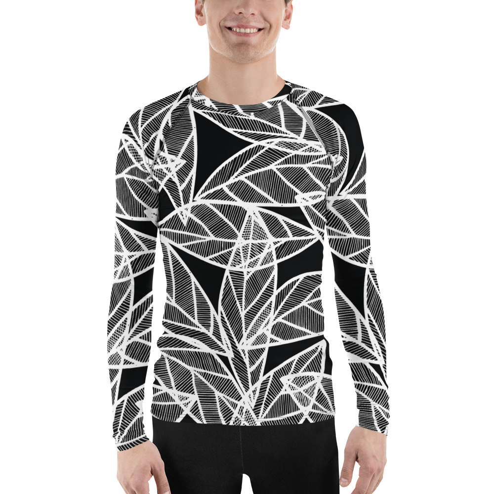 White Leaves on Black | Men's Rash Guard
