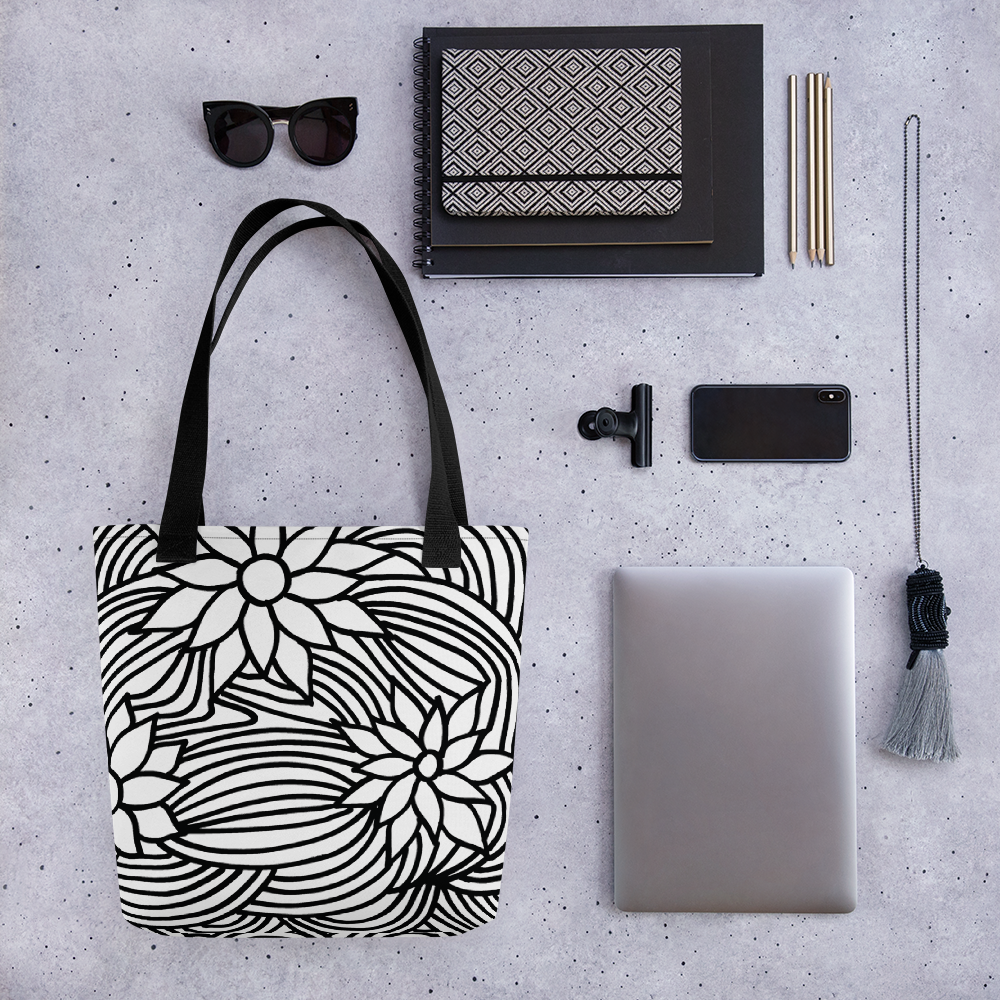 Black And White Flower Ornament | Tote Bag