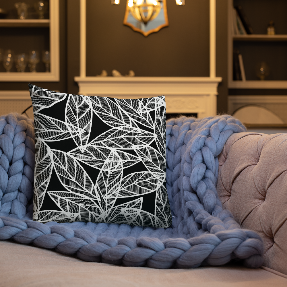 White Leaves on Black | Pillow