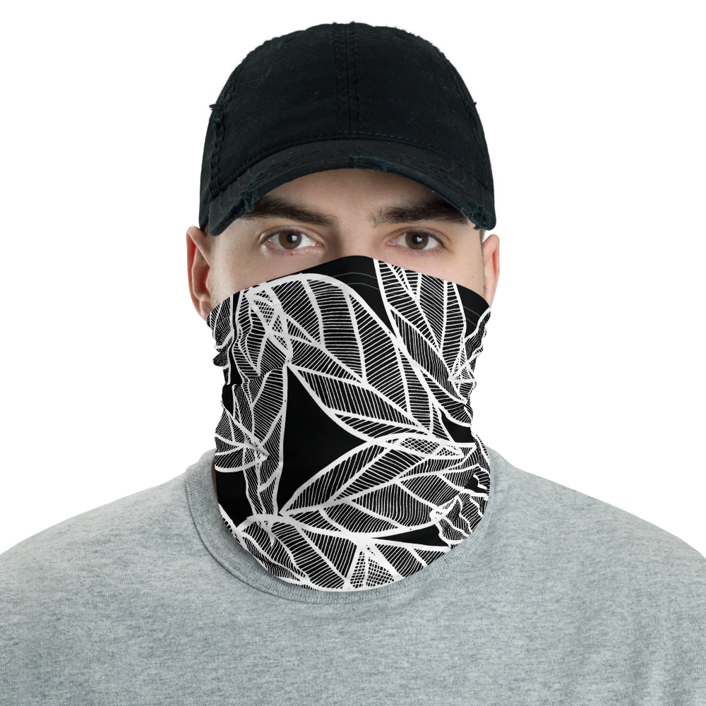 White Leaves on Black | Neck Gaiter