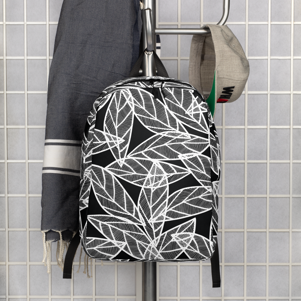 White Leaves on Black | Minimalist Backpack