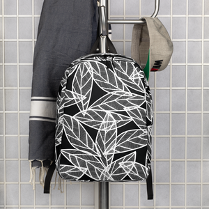 White Leaves on Black | Minimalist Backpack