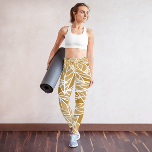 White Leaves on Gold | Yoga Leggings