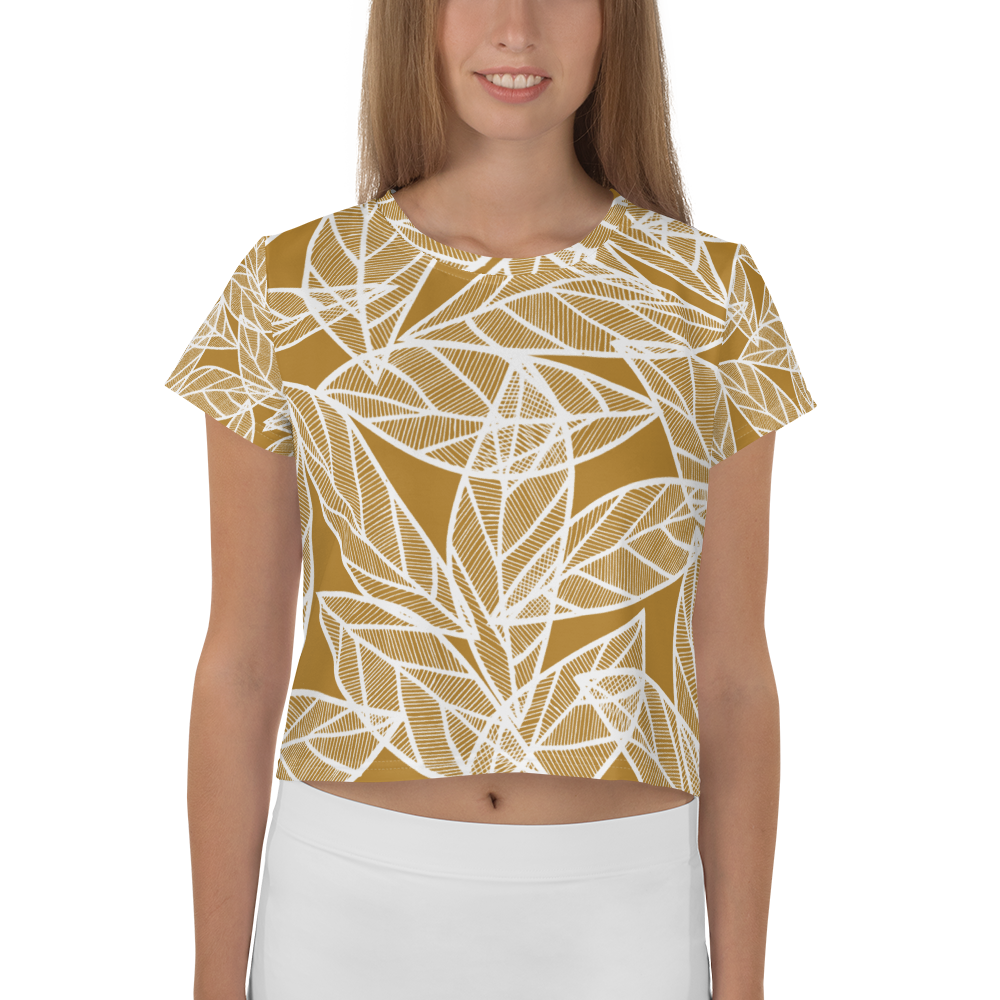 White Leaves on Gold | Crop Tee