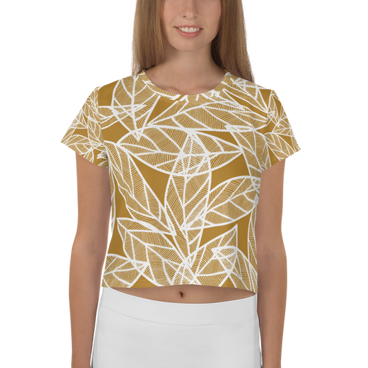 White Leaves on Gold | Crop Tee