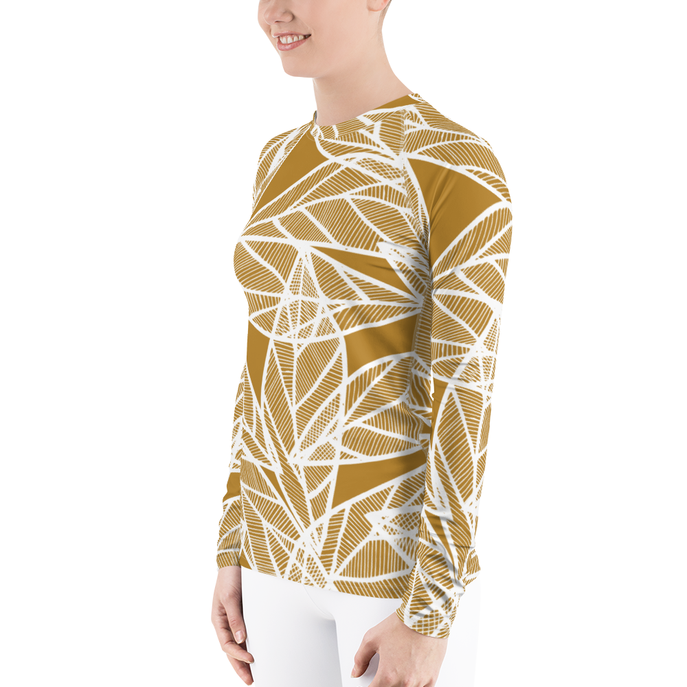 White Leaves on Gold | Women's Rash Guard