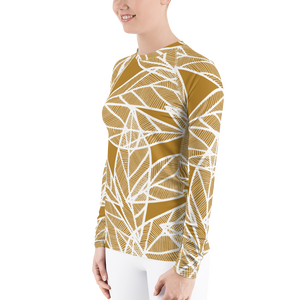 White Leaves on Gold | Women's Rash Guard