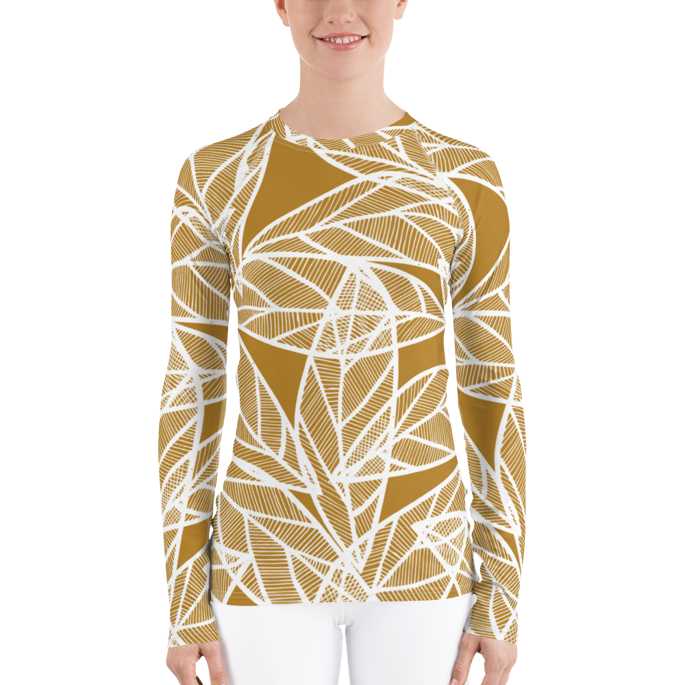 White Leaves on Gold | Women's Rash Guard