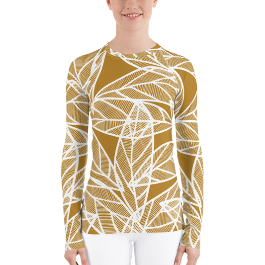 White Leaves on Gold | Women's Rash Guard