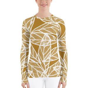 White Leaves on Gold | Women's Rash Guard