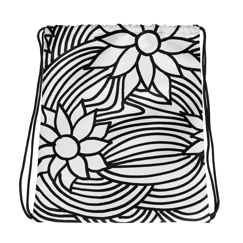 Black And White Flower Ornament | Drawstring Bag