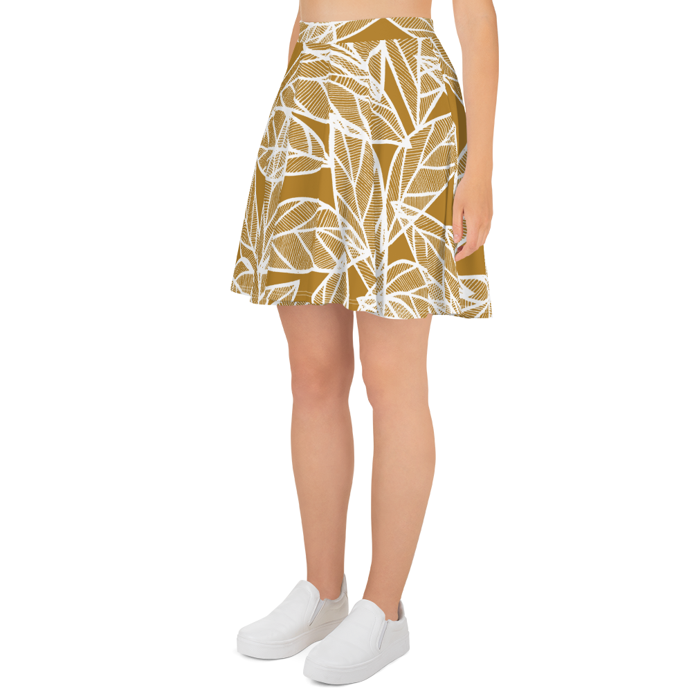 White Leaves on Gold | Skater Skirt