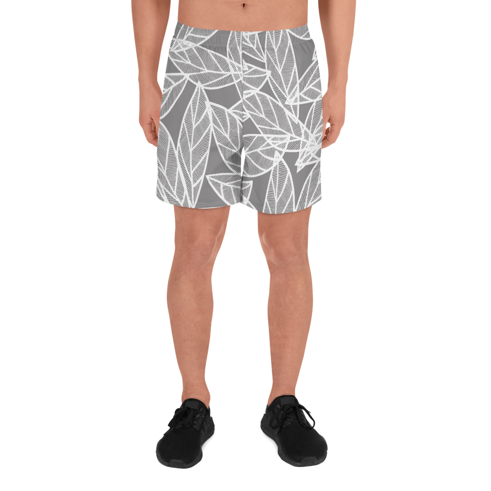 Messy White Leaves | Men's Athletic Long Shorts
