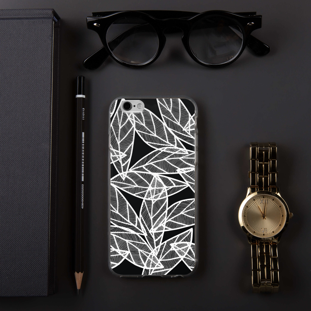White Leaves on Black | iPhone Case