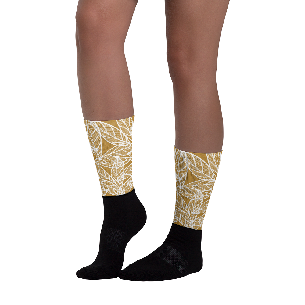 White Leaves on Gold | Socks