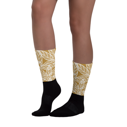 White Leaves on Gold | Socks
