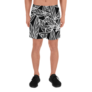 White Leaves on Black | Men's Athletic Long Shorts