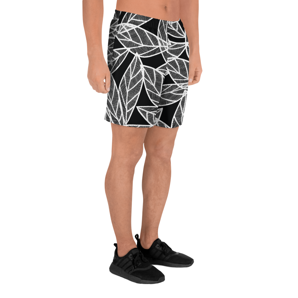 White Leaves on Black | Men's Athletic Long Shorts