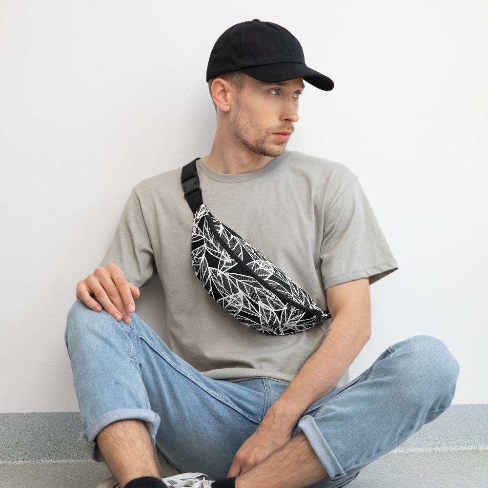 White Leaves on Black | Fanny Pack
