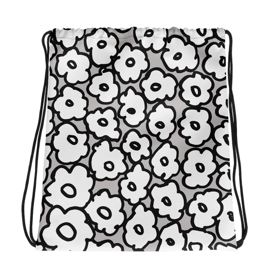 Happy White Flowers | Drawstring Bag