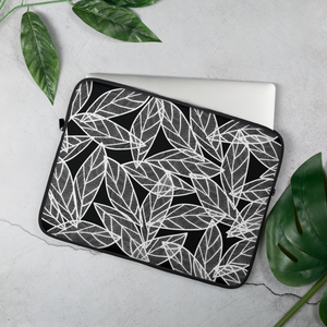 White Leaves on Black | Laptop Sleeve