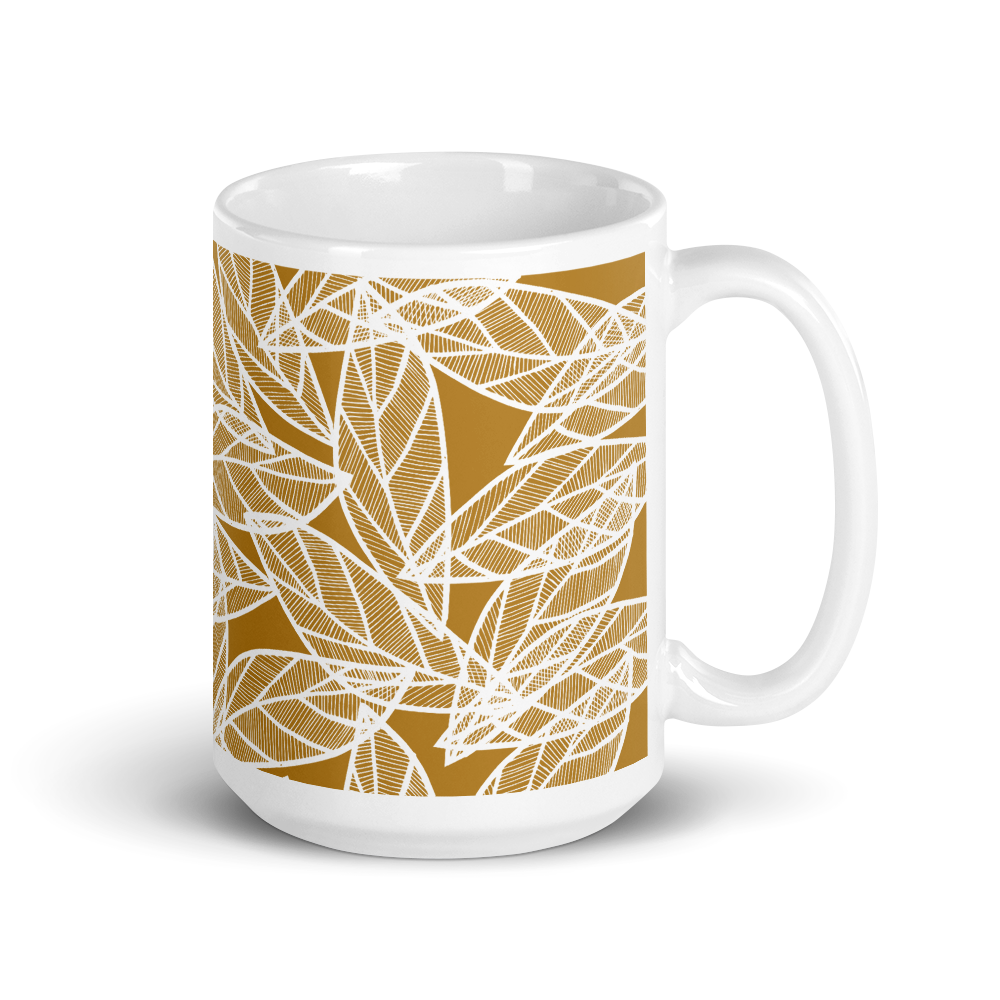 White Leaves on Gold | Mug