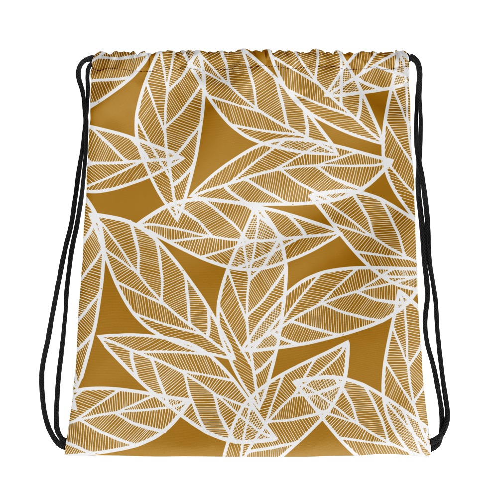 White Leaves on Gold | Drawstring Bag