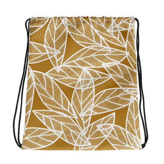 White Leaves on Gold | Drawstring Bag