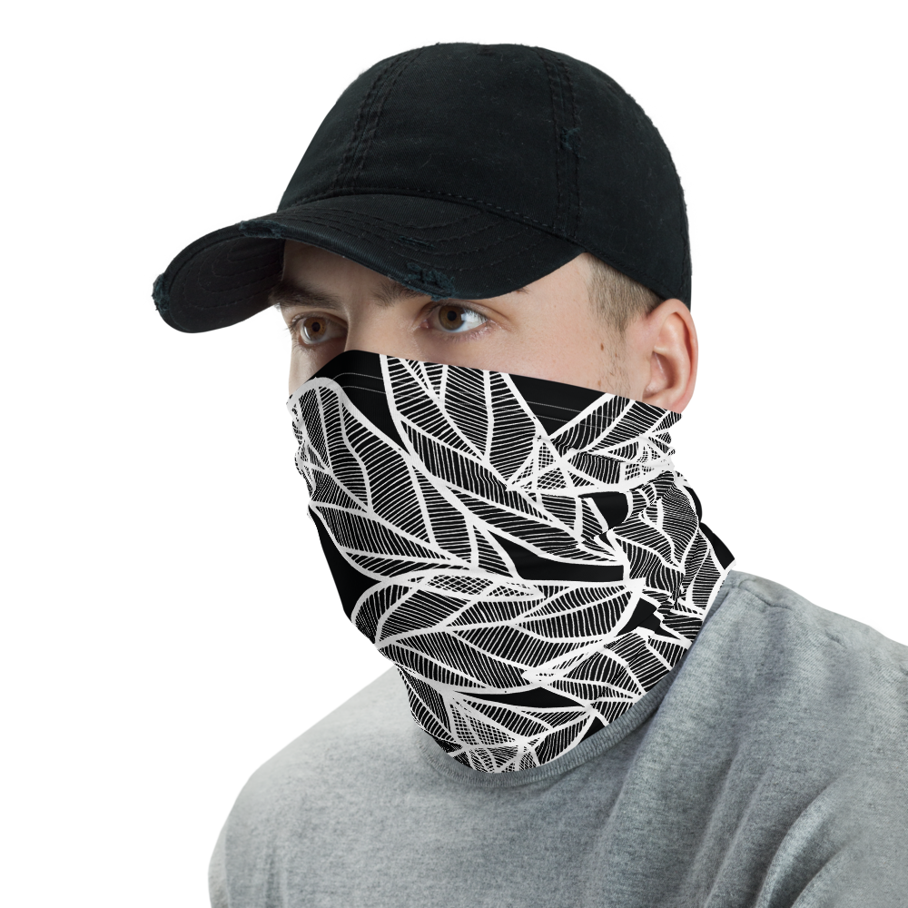 White Leaves on Black | Neck Gaiter