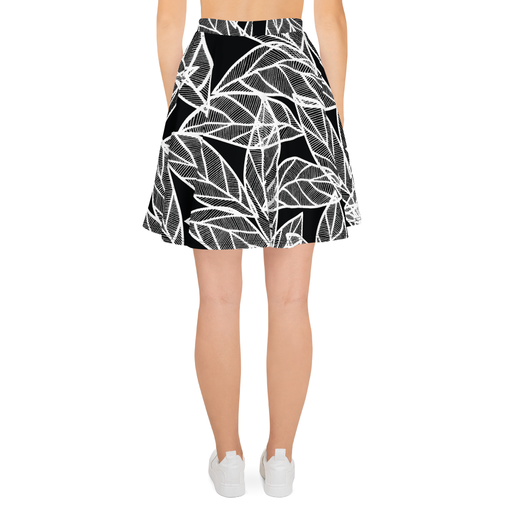 White Leaves on Black | Skater Skirt