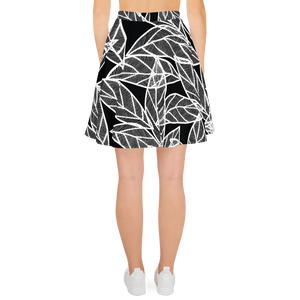White Leaves on Black | Skater Skirt