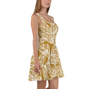 White Leaves on Gold | Skater Dress