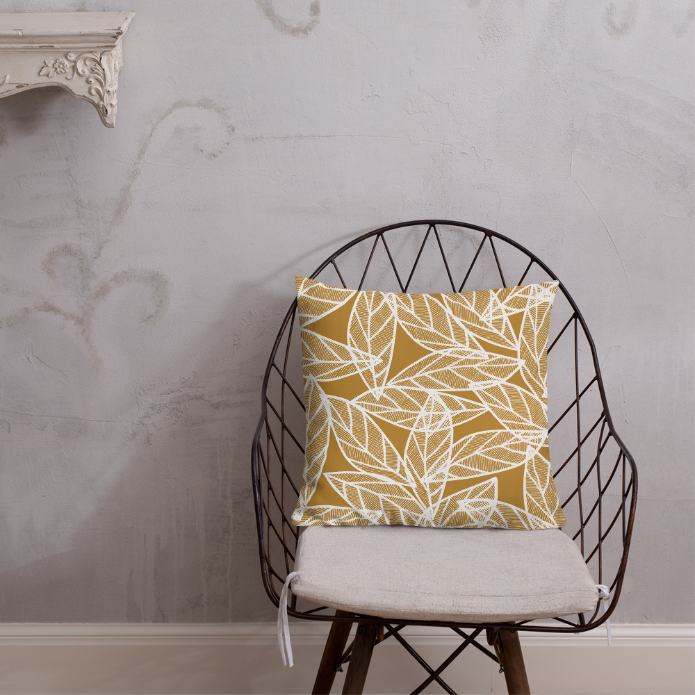 White Leaves on Gold | Pillow