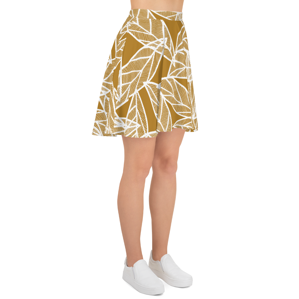 White Leaves on Gold | Skater Skirt