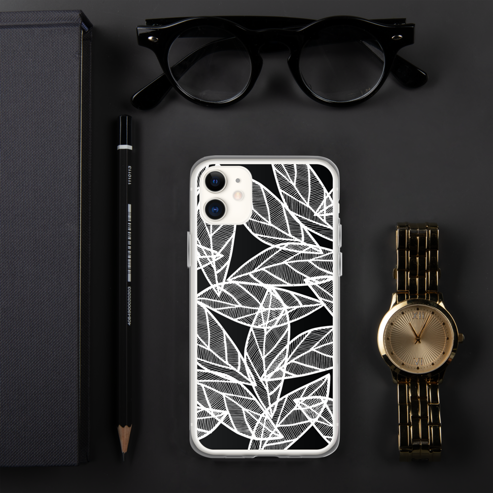 White Leaves on Black | iPhone Case