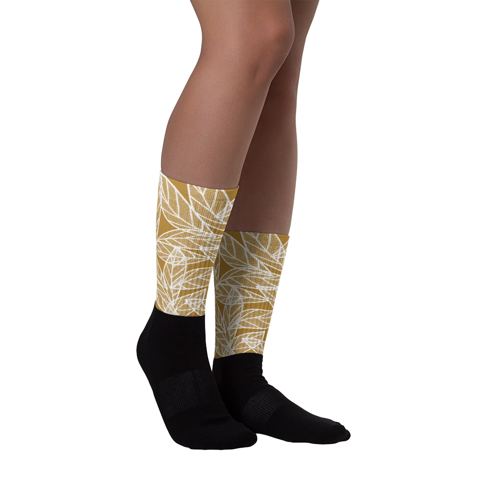 White Leaves on Gold | Socks