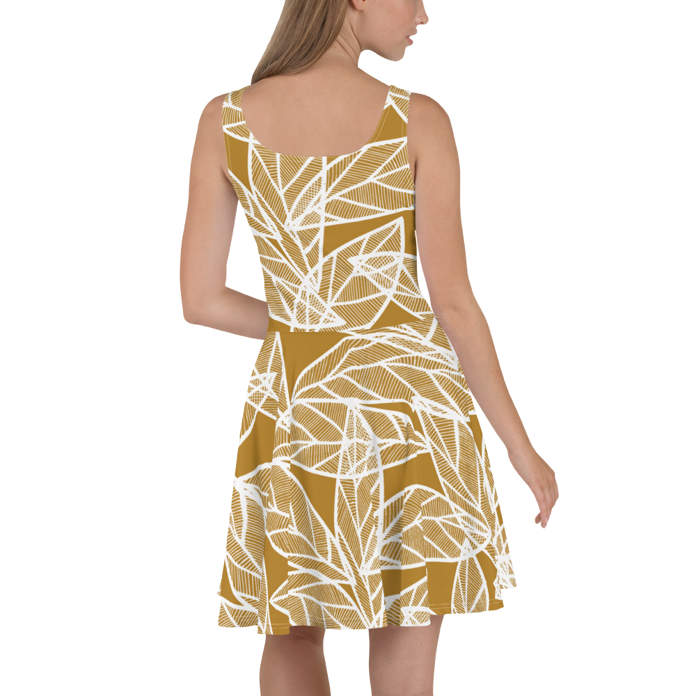 White Leaves on Gold | Skater Dress