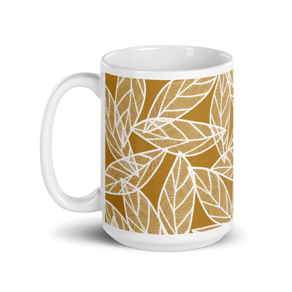 White Leaves on Gold | Mug