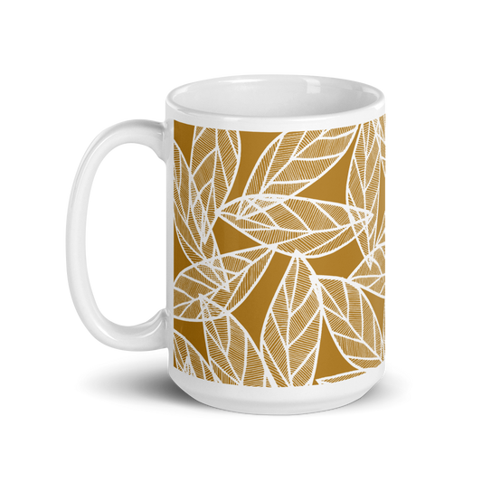 White Leaves on Gold | Mug