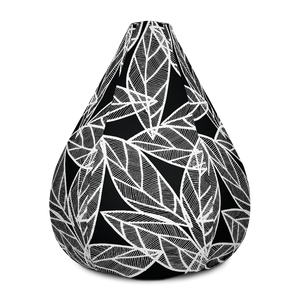 White Leaves on Black | Bean Bag Chair