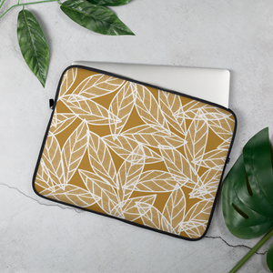 White Leaves on Gold | Laptop Sleeve