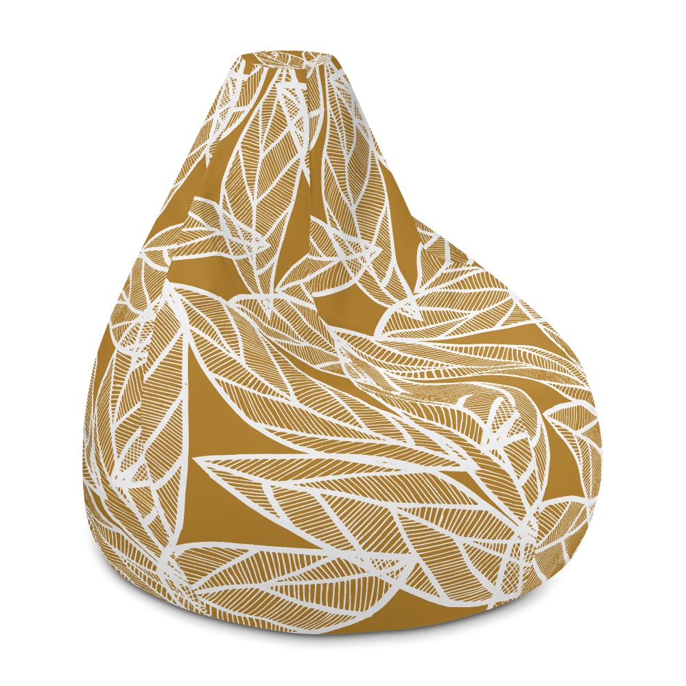 White Leaves on Gold | Bean Bag Chair
