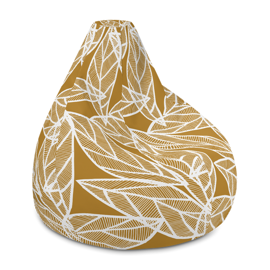 White Leaves on Gold | Bean Bag Chair